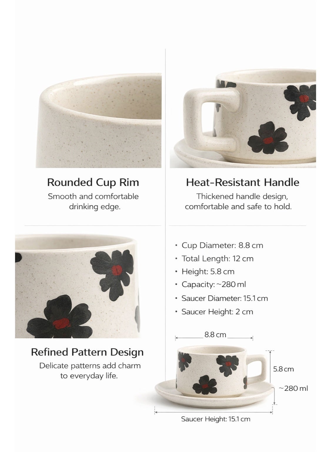 كوب قهوة سيراميك مع صحن 280 مل